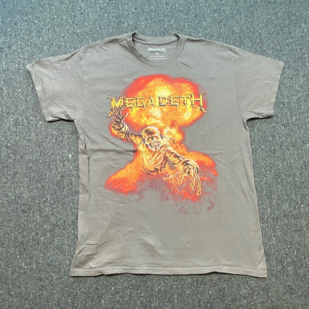 Megadeth Graphic‎ T Shirt L Large Mens Grey Metal Rock Vic Rattlehead 2015 Band